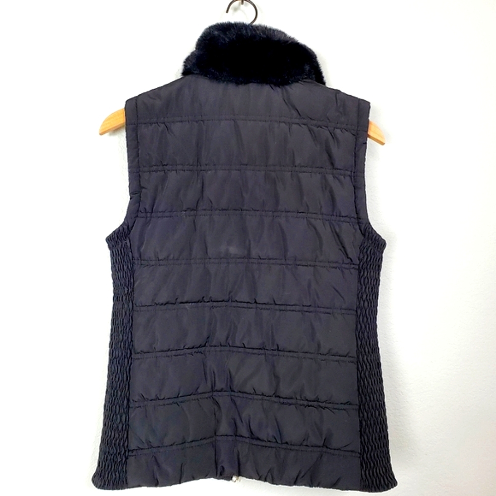 Calvin Klein Quilted Black Fur Collar Vest, Small - Picture 6 of 10